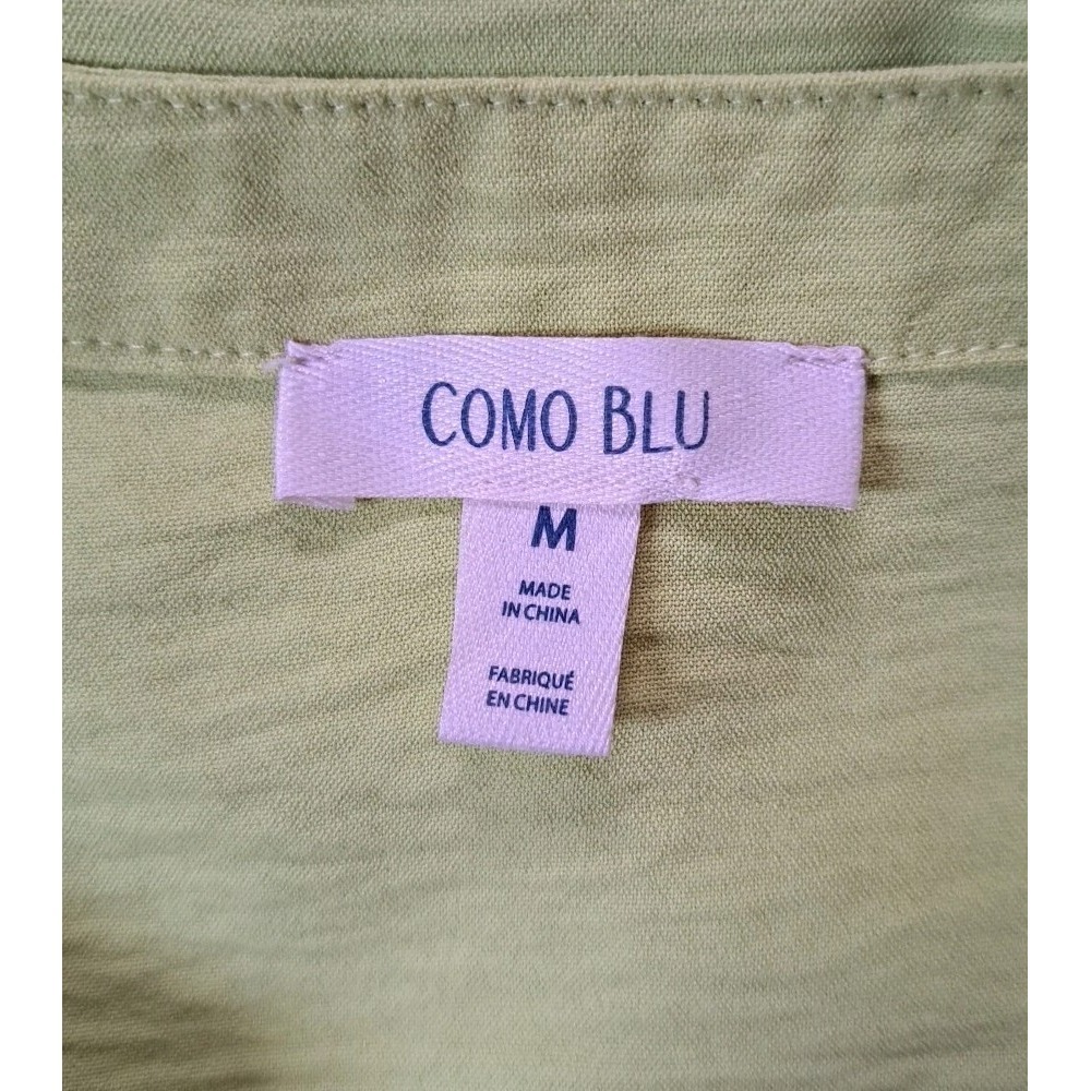 Como Blu Top M Lime Green Peasant Blouse Puff Sleeve Crochet Trim Polyester Boho - Picture 3 of 10